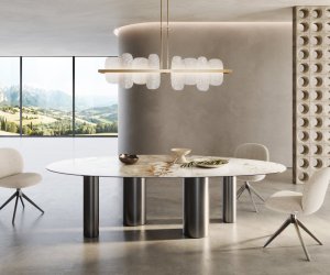 Jedálenský stôl Edge Oval 280x130 keramický Minas Melange bielo-béžový