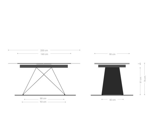 Jídelní stůl Davion 160/200x90 cm keramická šedá kovová rozkládací