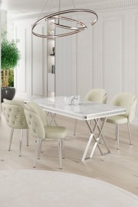 Dining Table & Chairs Set (5 Pieces) Rigel - White, Chrome, Cream