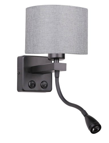 Černošedá nástěnná lampa s LED čtecím světlem Polo