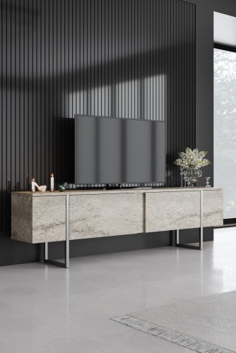 TV stolek Luxe - Travertine, Silver