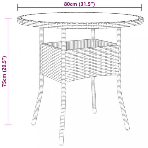 Zahradní stůl Ø 80 x 75 cm tvrzené sklo a polyratan šedý