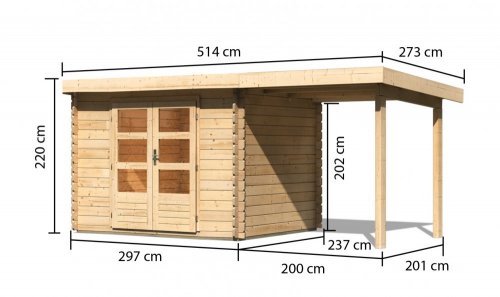 Dřevěný zahradní domek BASTRUP 3 s přístavkem Dekorhome