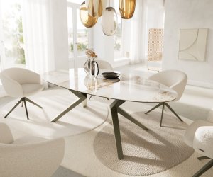 Jedálenský stôl Edge Oval 220x120 keramický Minas Melange biely