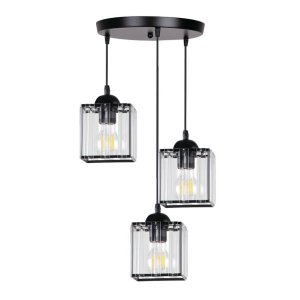 Závesná lampa Glassia, čierna, 3x40, E27, čierne tienidlo + číre kryštály