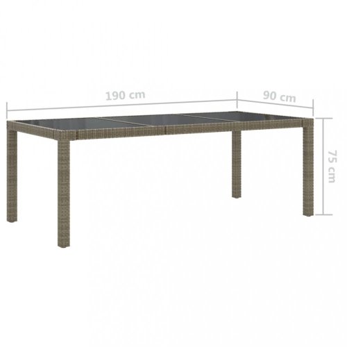 Zahradní stůl šedý 190 x 90 x 75 cm tvrzené sklo a polyratan
