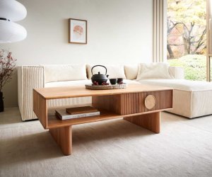 Konferenční stolek Surimu 115x60x35 cm akácie světle hnědá 2 zásuvky