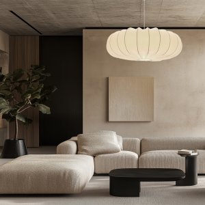 Škandinávska závesná lampa CAFEE' - s krémovým tienidlom v latte 66 cm - moderné stropné osvetlenie do obývačky a jedálne E27