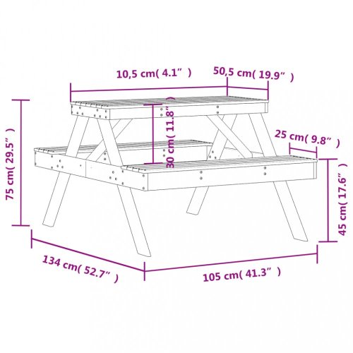 Piknikový stůl 105 x 134 x 75 cm impregnovaná borovice