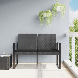 2místná zahradní lavice s poduškami tmavě šedá PP ratan