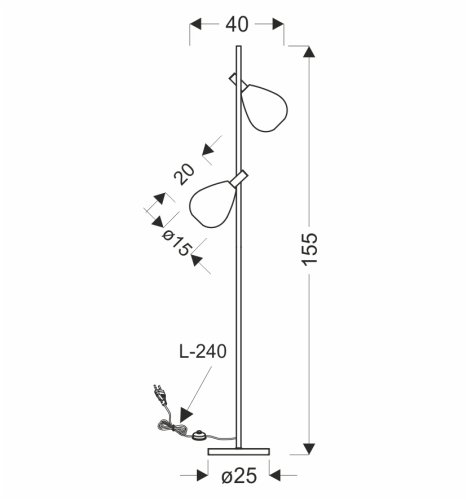 Lampa podłogowa Denso czarna dwupunktowa szklane klosze dymiony i miedziany