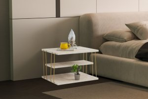 Príručný stolík / Odkladací stolík Lifon - Gold, Travertine