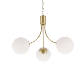 Mosadzná závesná lampa Dani 3x40W E14 – elegantné svietidlo s bielym tienidlom do obývačky a jedálne