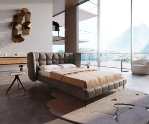 Čalúnená posteľ Capujo 140x200 cm mikrovlákno taupe vintage