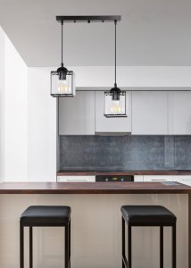 Závesná lampa Glassia čierna 2X40 E27 čierne tienidlo + číre kryštály