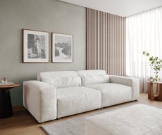 Veľká pohovka Sirpio 230x95 cm bouclé bielo-krémová s taburetom