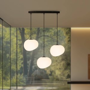 Závesná lampa STONES v japonskom štýle - predĺžená základňa s 20 cm tienidlami v tvare kameňa - minimalistická stolová lampa 3x E27