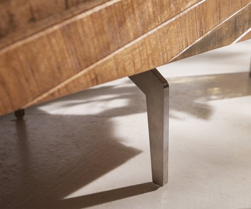 TV stolek Bahan 175 cm mango teak 2 dvířka 2 zásuvky mramor bílá