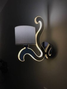 Chromová nástěnná lampa, tkané stínidlo, LED rameno, Ambrosia