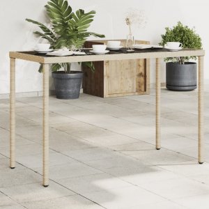Zahradní stůl se skleněnou deskou béžový 115x54x74 cm polyratan