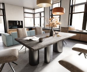 Jedálenský stôl Edge 200x100 XL Akácia Platinum Troa Nerezová oceľ