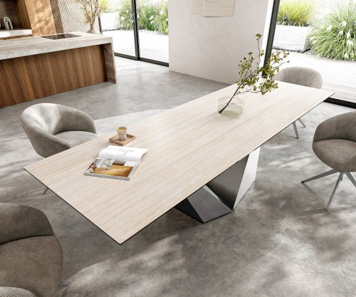 Jedálenský stôl Edge 300x100 keramika Laminam® Travertino Bianco