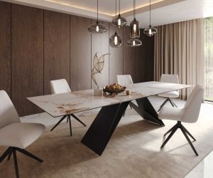 Jídelní stůl Edge 300x100 keramika minas melange bílo-béžová podnož ve
