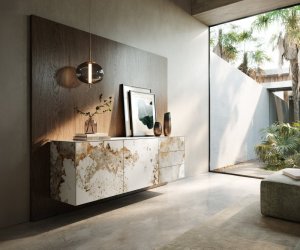 Komoda Cuor 180 cm keramika Minas Melange bílá béžová 2 dvířka 3