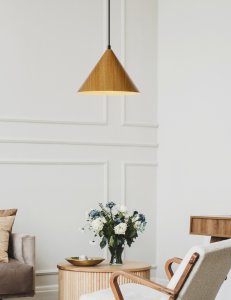 Závesná lampa Dunca 25 Čierna 1X40 E27 Svetlý dubový tienidlo