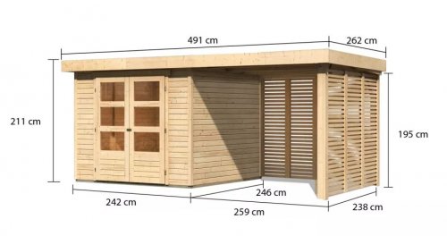 Dřevěný zahradní domek ASKOLA 3,5 s přístavkem Dekorhome