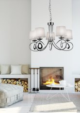 Závesná lampa chrómová / biele tkané tienidlo 5x40W Arnika