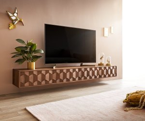 TV stolík Fevo 220 cm akáciová hnedá 4 dvierka na pántoch