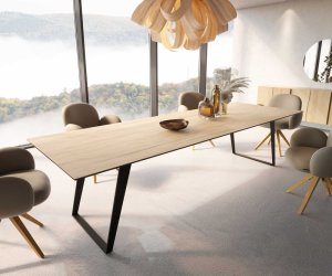 Jedálenský stôl Edge 300x100 keramický Laminam® Sabbia kov skosený