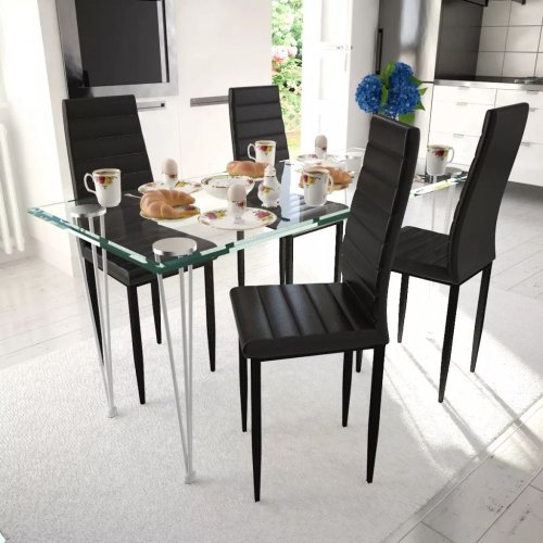 Jídelní set 4+1 umělá kůže / kov / sklo Dekorhome