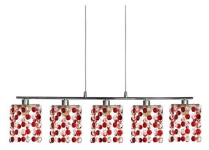 Závěsná lampa chrom/červené krystaly 5x40W G9 Classic