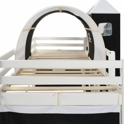 Detská poschodová posteľ pirátska pevnosť so šmýkačkou Dekorhome - BAREVNÁ VARIANTA: Biela