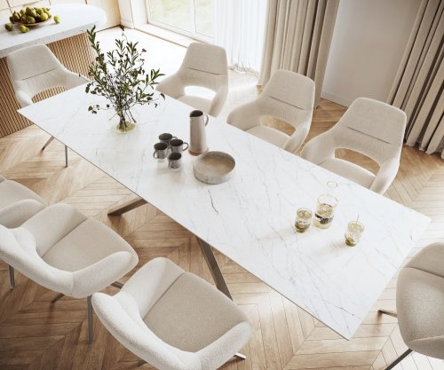 Jídelní stůl Edge 300x100cm Laminam® keramika bílá podnož křížová