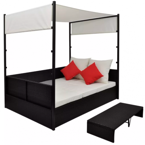 Ratanová posteľ s baldachýnom - BAREVNÁ VARIANTA: Čierna