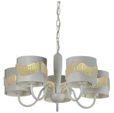 Závesná lampa biela s korálkovým lustrom 5xE27 Antonio