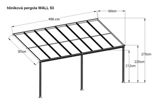 Hliníková pergola 4,96x3 m WALL 53 antracit - BAREVNÁ VARIANTA: Priehľadná (číra)