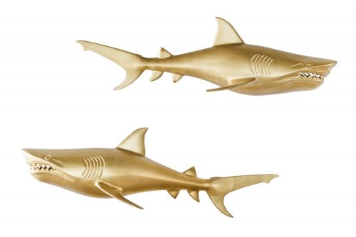 Nástenná dekorácia žralok DAKENTA 2 ks Dekorhome - BAREVNÁ VARIANTA: Zlatá