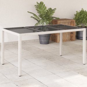 Zahradní stůl se skleněnou deskou bílý 150x90x75 cm polyratan