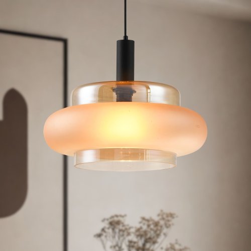 Lampa wisząca Brizi szklana pojedyncza bursztynowy klosz do jadalni