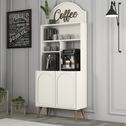 Coffee Bar Cabinet Lyon 80 - Cream, Walnut - POSLEDNÝ KUS