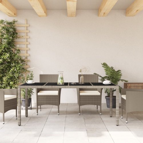Zahradní stůl skleněná deska světle šedý 190x90x75 cm polyratan