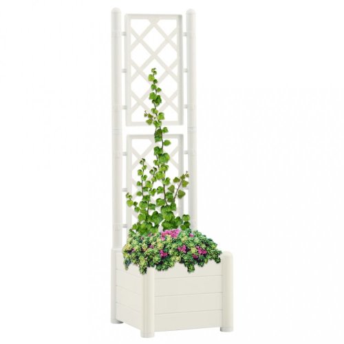 Záhradný kvetináč s treláží 43 x 43 x 142 cm PP Dekorhome - BAREVNÁ VARIANTA: Biela