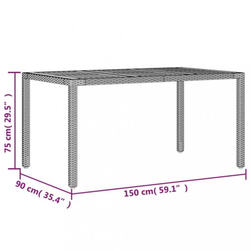 Zahradní stůl s akáciovou deskou šedý 150x90x75 cm polyratan