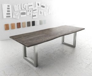 Jídelní stůl Edge 260x100 akácie platina nerezová ocel široká podnož