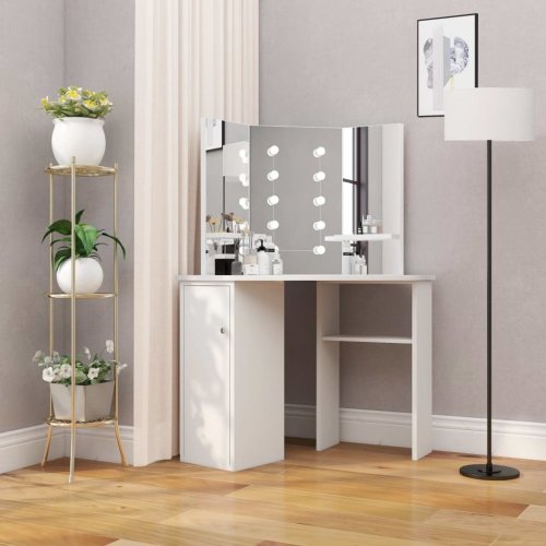 Rohový toaletní stolek s LED Dekorhome - BAREVNÁ VARIANTA: Světle šedá