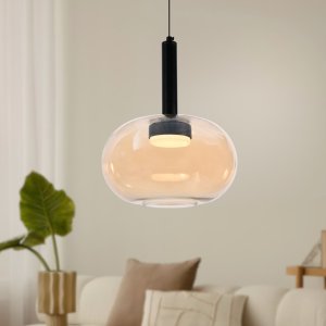 Lampa wisząca Bueno szklana pojedyncza bursztynowy klosz GX53